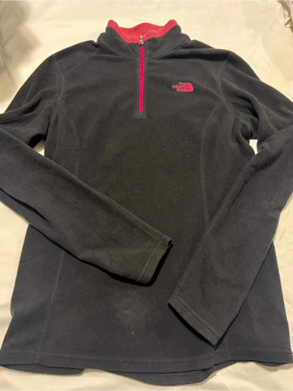 The North Face Women's Black Fleece Half-Zip Pullover with Pink Accents